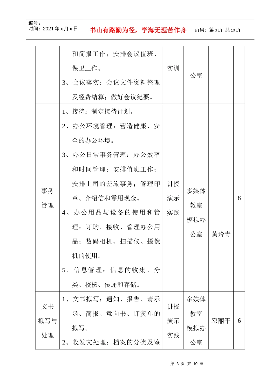 秘书专业技能培训方案_第3页
