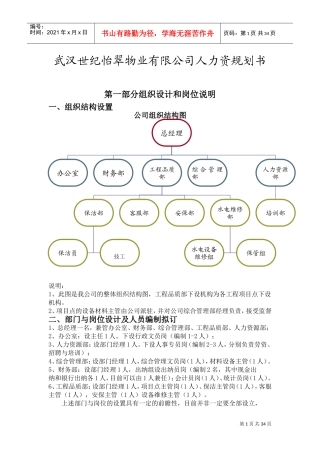 某某物业有限公司人力资规划书