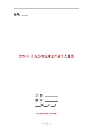 2024年11月公司优秀工作者个人总结【新版】