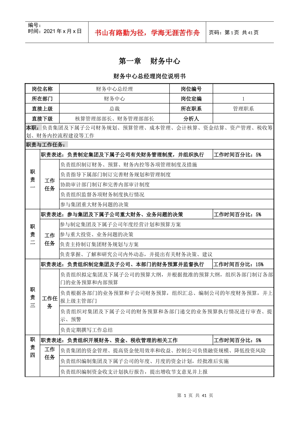 财务中心岗位任职说明书_第1页