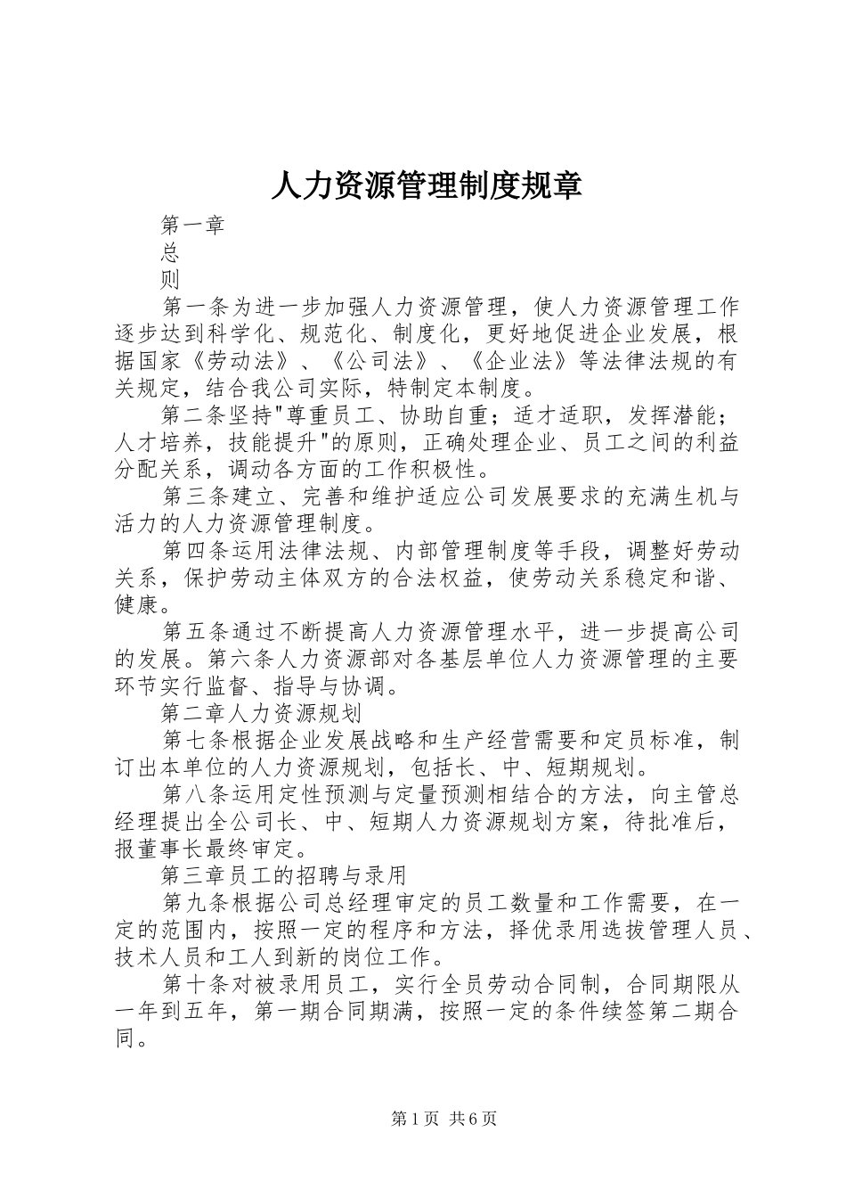 人力资源管理规章制度规章 (2)_第1页
