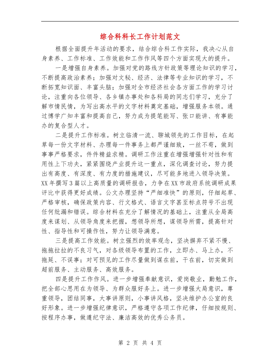 综合科科长工作计划范文_第2页