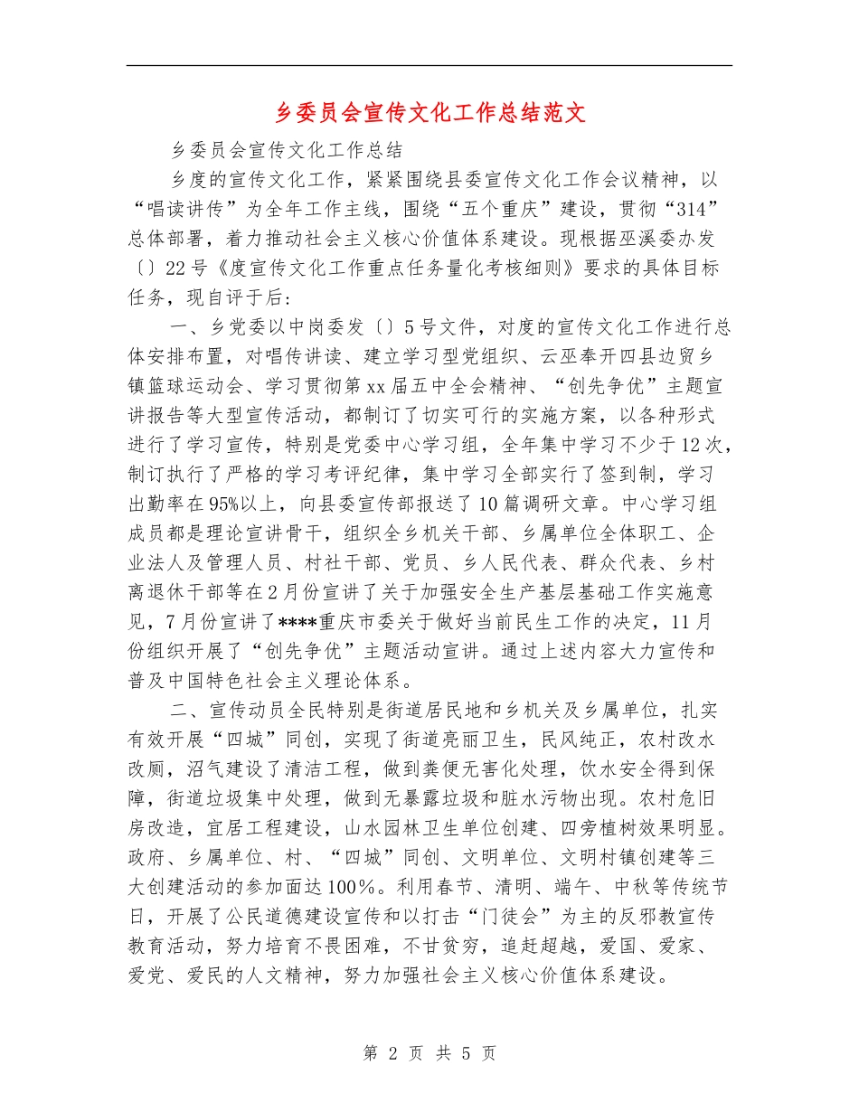 乡委员会宣传文化工作总结范文_第2页