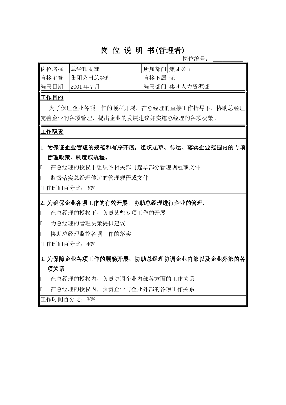 总经理助理岗位说明书-1_第1页