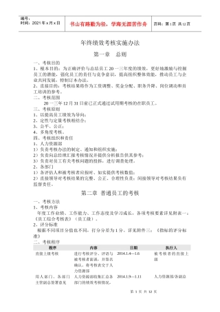 某公司年终绩效考核实施办法