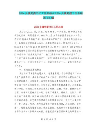 2024乡镇党委书记工作总结与2024乡镇党建工作总结范文汇编