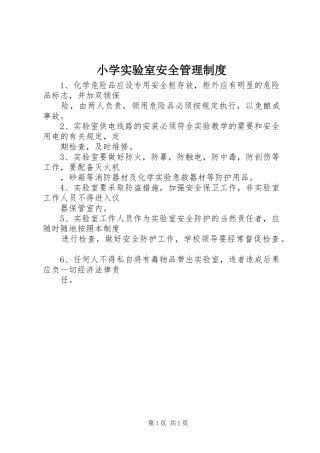 小学实验室安全管理规章制度 