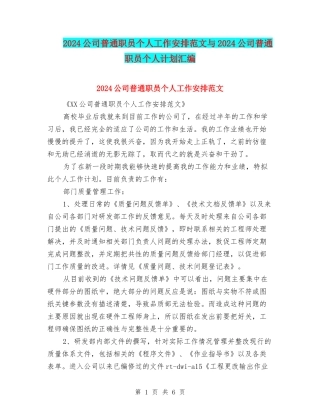 2024公司普通职员个人工作安排范文与2024公司普通职员个人计划汇编