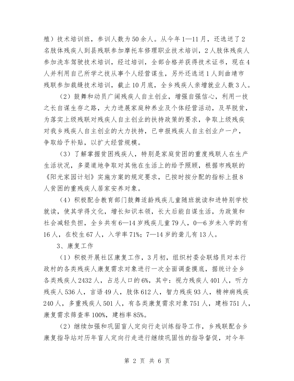 2024年乡残疾人工作总结及2024年工作计划与2024年乡民政个人总结范文汇编_第2页