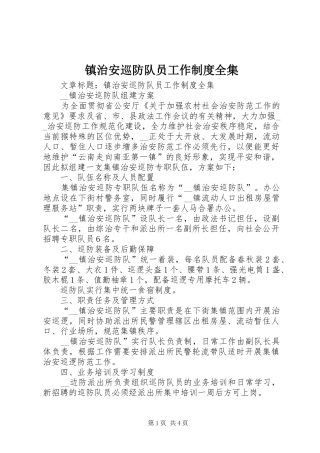 镇治安巡防队员工作规章制度全集