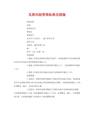 《安全管理》之瓦斯风险管理标准及措施 