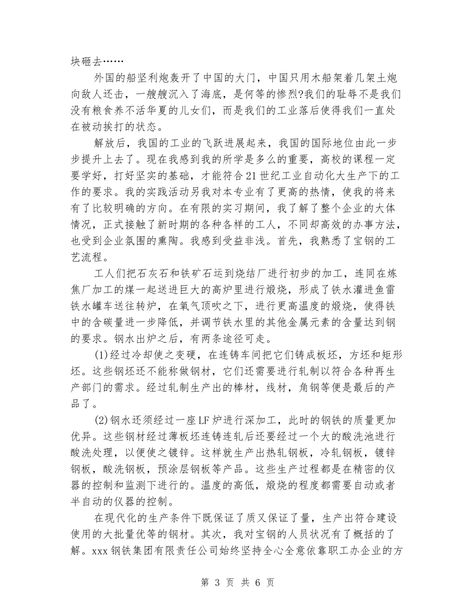 2024年大学生社会实践调查报告：钢厂调查实践_第3页