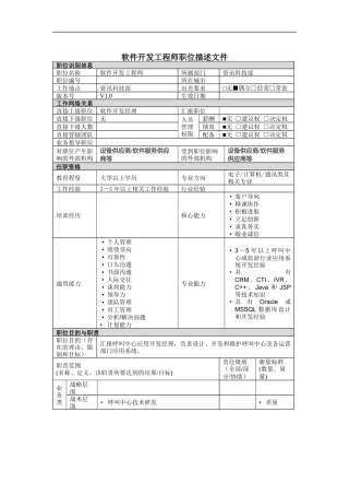 软件开发工程师岗位说明书