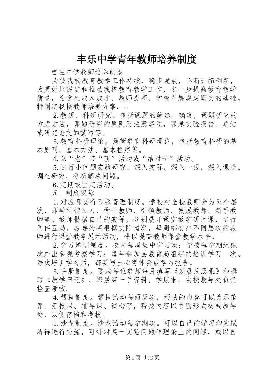 丰乐中学青年教师培养规章制度_第1页
