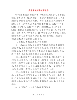 安监系统领导述职报告