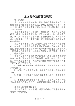 全面财务预算管理规章制度