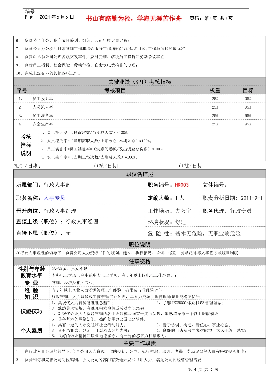 职务说明书(行政人事部)_第3页