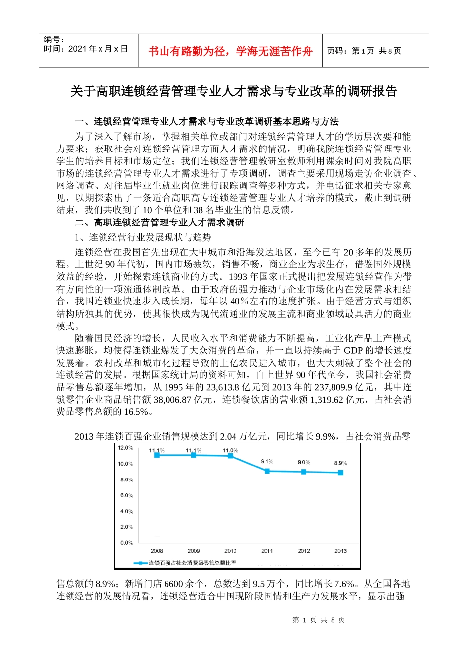 连锁经营管理专业人才需求与专业改革的调研报告_第1页