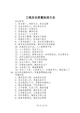 工地安全质量标语 (2)