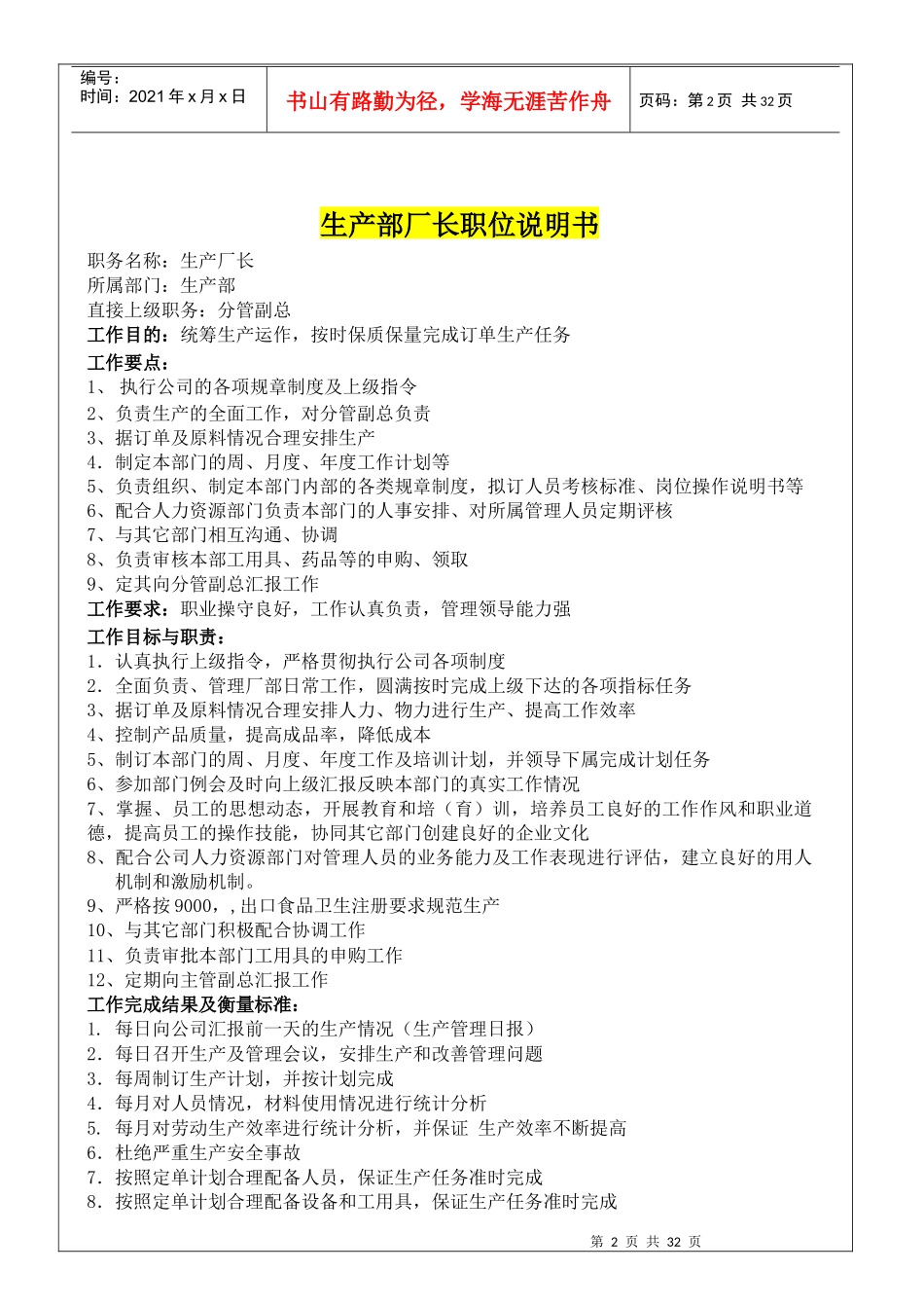 生产部职务说明书_第2页