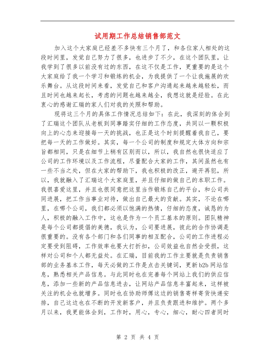 试用期工作总结销售部范文_第2页