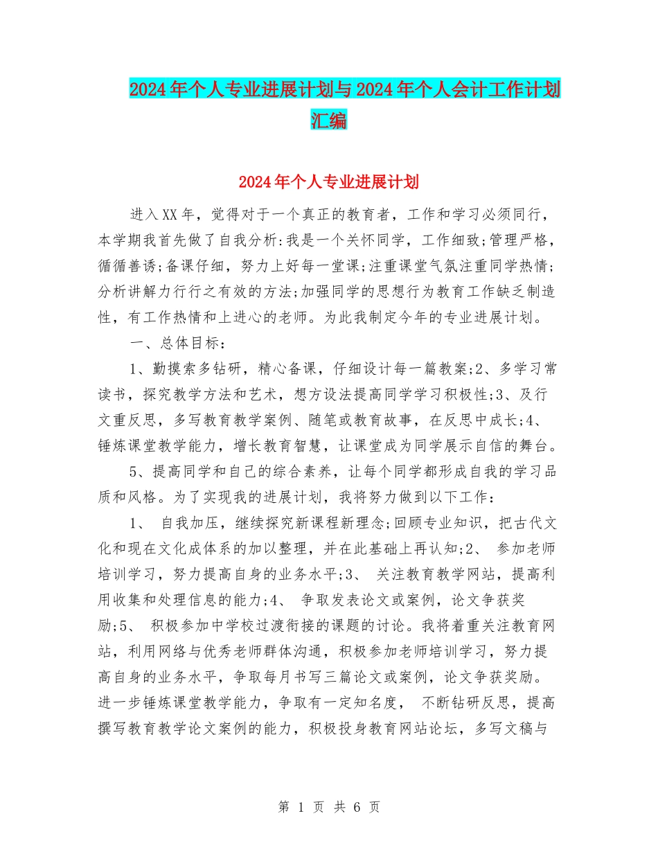 2024年个人专业发展计划与2024年个人会计工作计划汇编_第1页