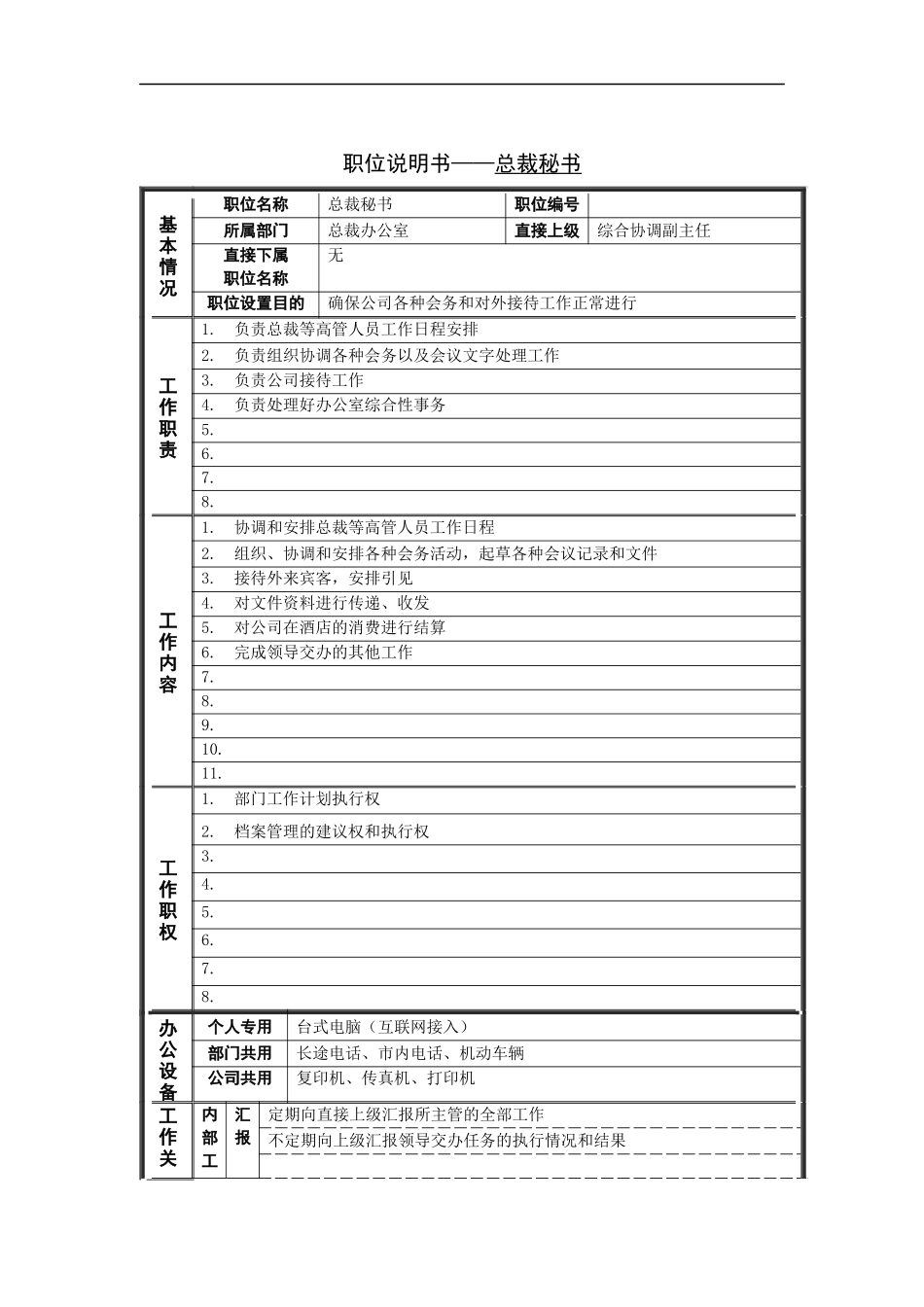 总裁秘书岗位说明书_第1页