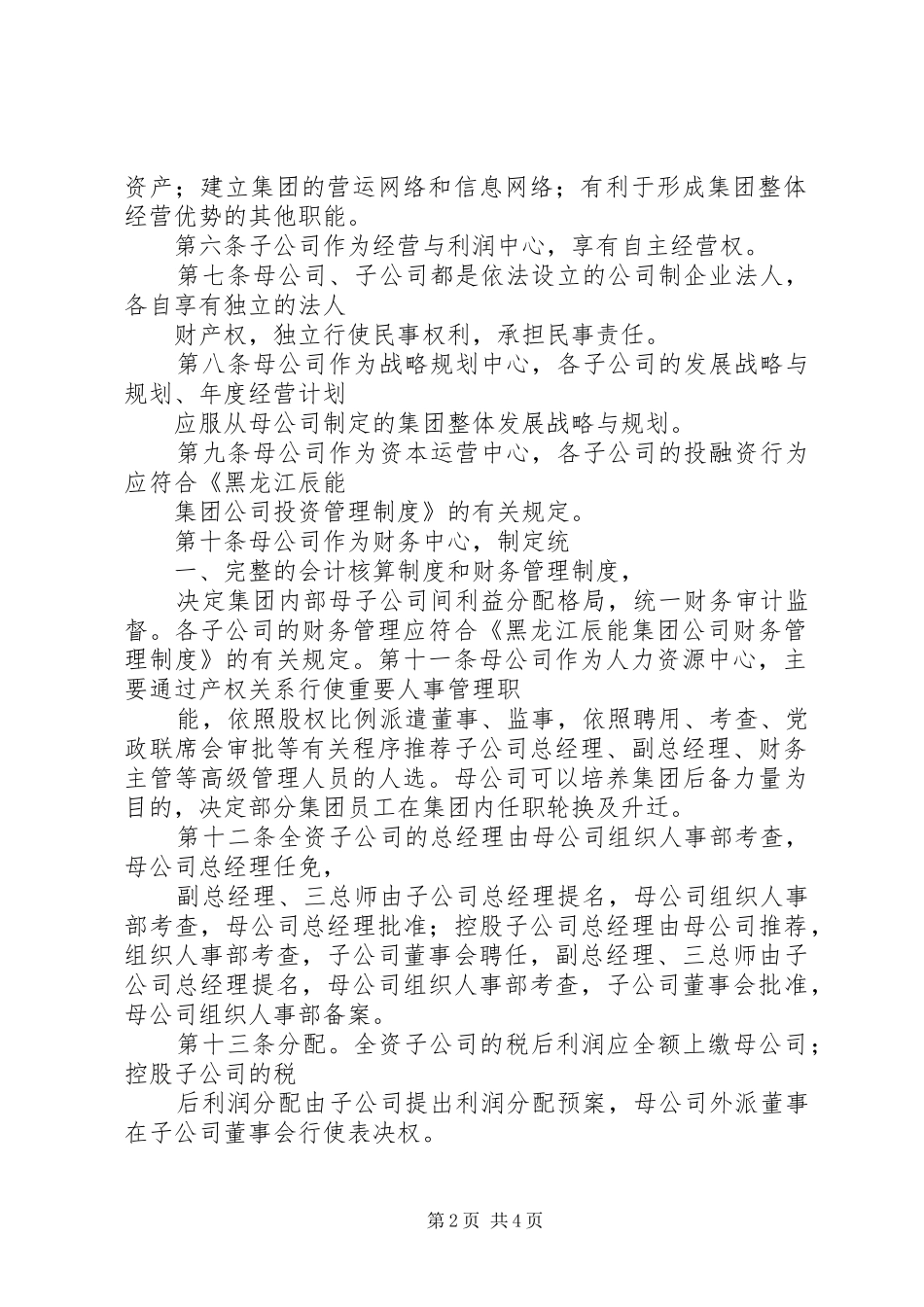 黑龙江辰能集团公司母子公司管理规章制度(修改) ()_第2页