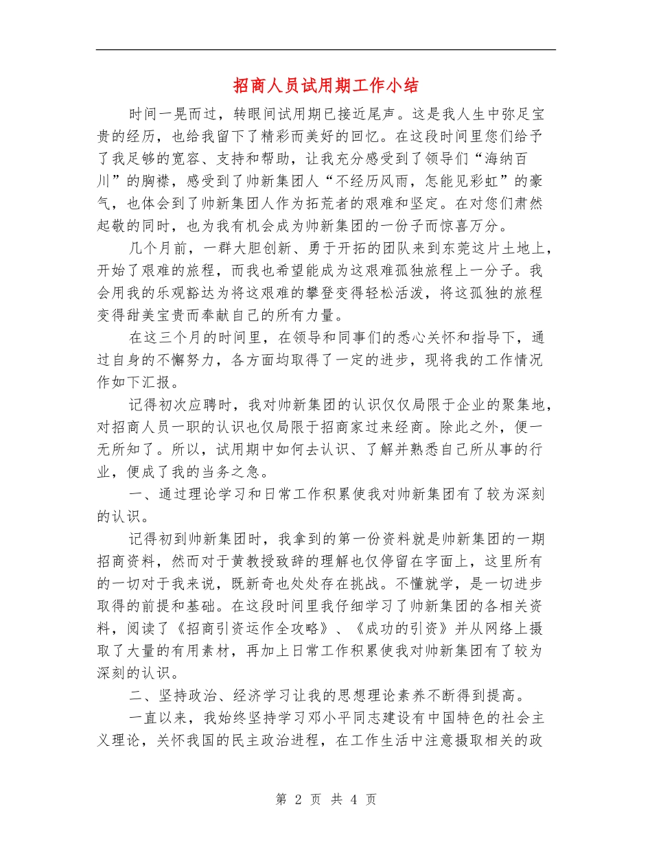 招商人员试用期工作小结_第2页