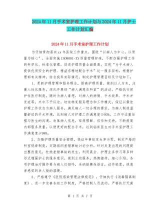 2024年11月手术室护理工作计划与2024年11月护士工作计划汇编