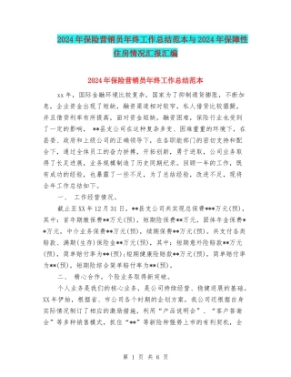 2024年保险营销员年终工作总结范本与2024年保障性住房情况汇报汇编