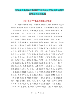 2024年上半年县长热线部工作总结与2024年上半年反洗钱工作总结汇编