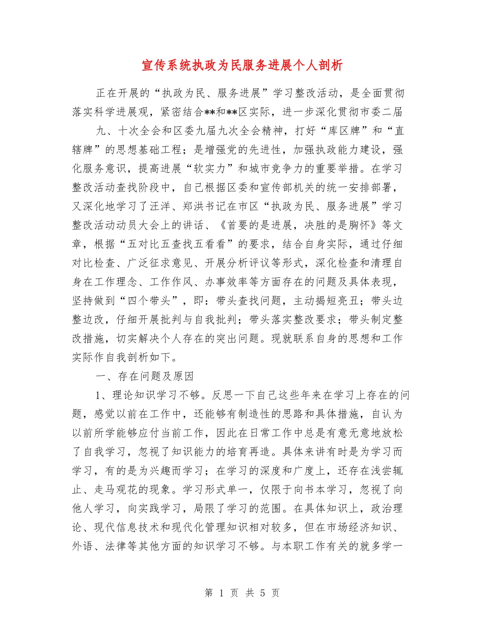 宣传系统执政为民服务发展个人剖析_第1页