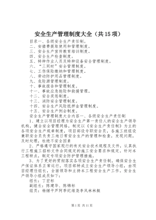 安全生产管理规章制度大全（共15项）