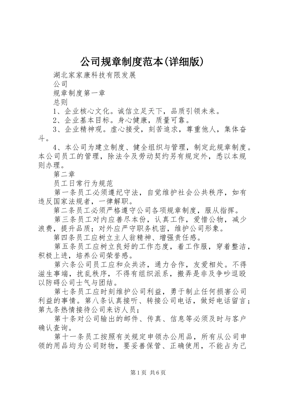 公司规章规章制度范本(详细版)_第1页