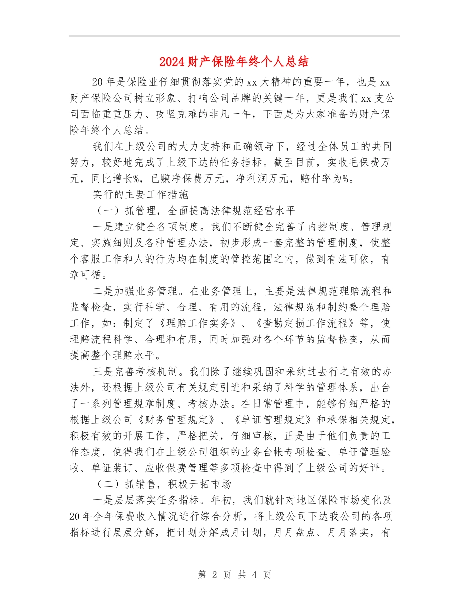 2024财产保险年终个人总结_第2页
