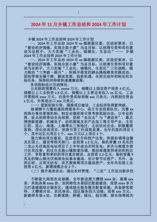 2024年11月乡镇工作总结和2024年工作计划