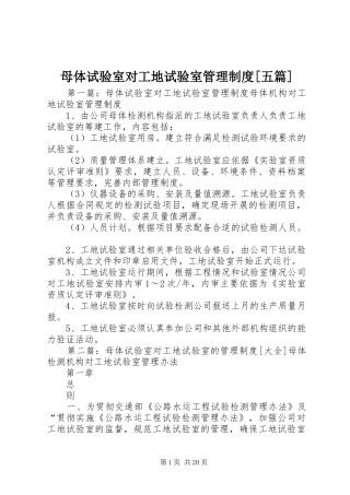 母体试验室对工地试验室管理规章制度[五篇]
