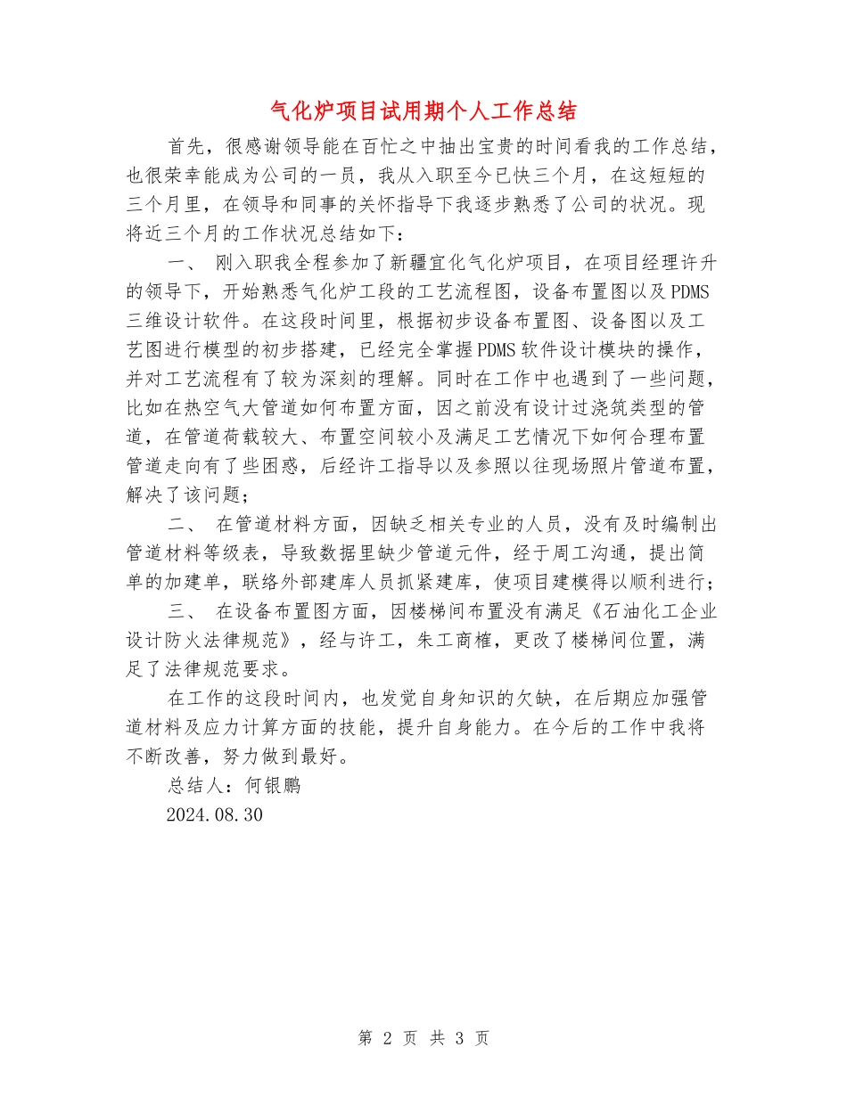 气化炉项目试用期个人工作总结_第2页
