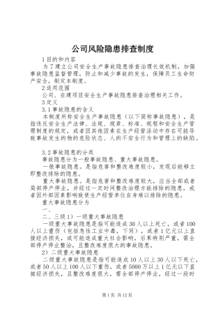 公司风险隐患排查规章制度