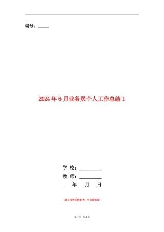 2024年6月业务员个人工作总结1