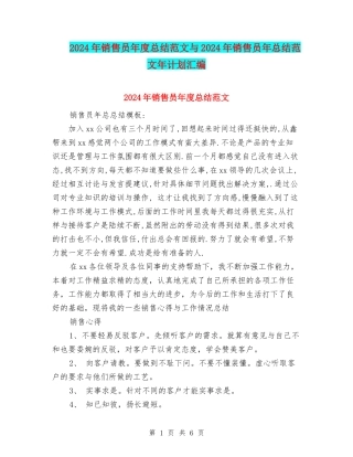 2024年销售员年度总结范文与2024年销售员年总结范文年计划汇编