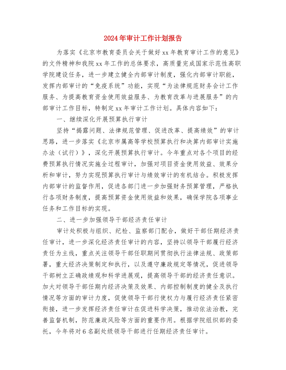 2024年审计工作计划发展规划与2024年审计工作计划报告汇编_第3页