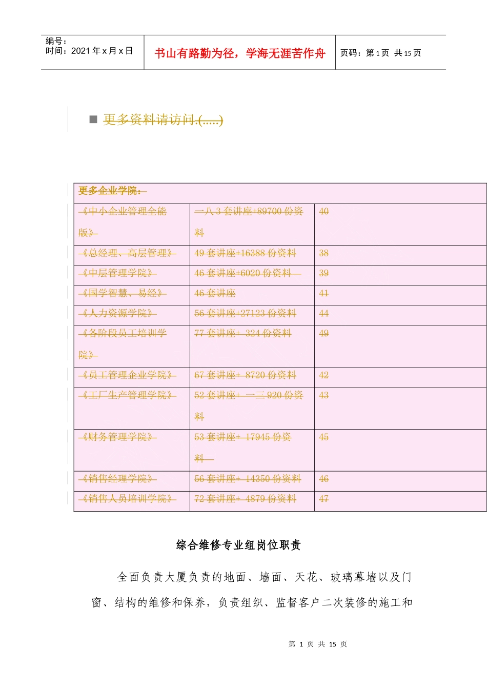 综合维修专业组岗位职责说明_第1页