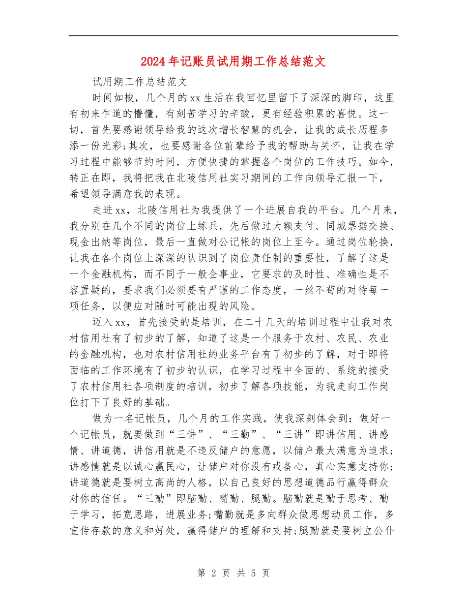 2024年记账员试用期工作总结范文_第2页