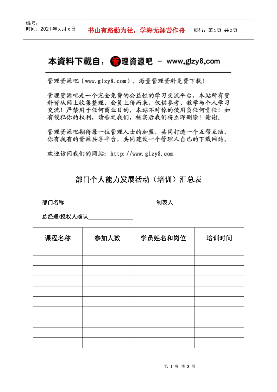 附件6：部门个人能力发展活动（培训）汇总表_第1页