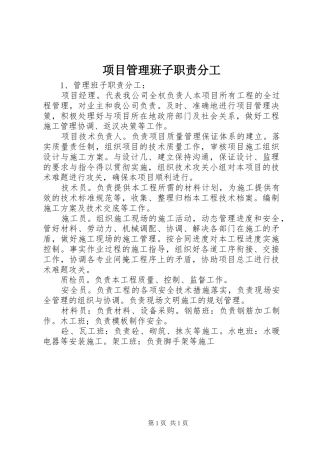 项目管理班子职责要求分工 