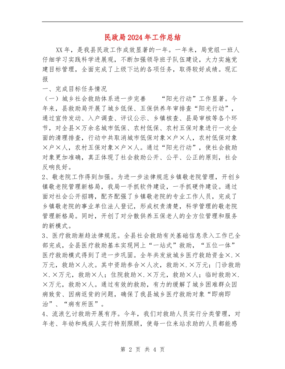 民政局2024年工作总结【新版】_第2页