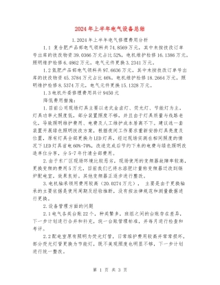 2024年上半年电气设备总结
