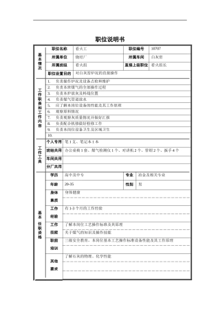 烧结厂白灰窑看火工职位说明书